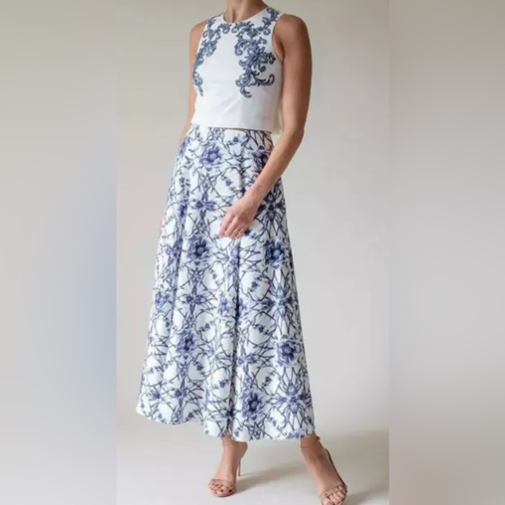 Marchesa Notte Silk and Cotton Tulle Floral Skirt - size 10